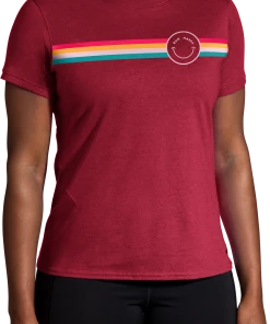 BROOKS Women's Distance Short Sleeve 2.0 (685 - Heather Razzmatazz/Rainbow Stripe)