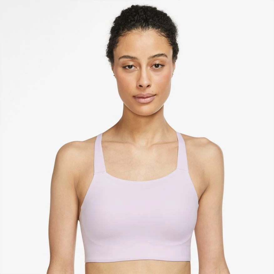 Nike Women's Swoosh Luxe Sports Bra (530 - Doll/Grey Fog) 1 Nike Women's Swoosh Luxe Sports Bra (530 - Doll/Grey Fog)