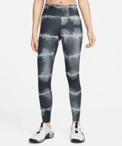 Nike Women's One Luxe Mid-Rise Printed Leggings (010 - Black/White/Clear)