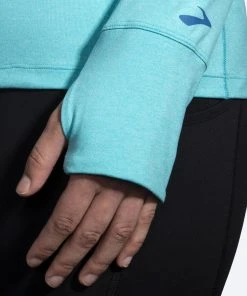 BROOKS Women's Dash 1/2 Zip (456 - Heather Vivid Teal) -New balance-shop 221433 456 d3 dash half zip womens long sleeve running shirt