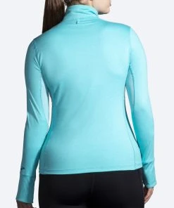 BROOKS Women's Dash 1/2 Zip (456 - Heather Vivid Teal) -New balance-shop 221433 456 mb dash half zip womens long sleeve running shirt