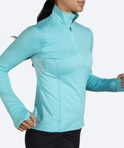 BROOKS Women's Dash 1/2 Zip (456 - Heather Vivid Teal) -New balance-shop 221433 456 mv dash half zip womens long sleeve running shirt
