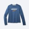 Women's Distance Graphic Long Sleeve (493 - Heather Blue Ash/Brooks Logo)