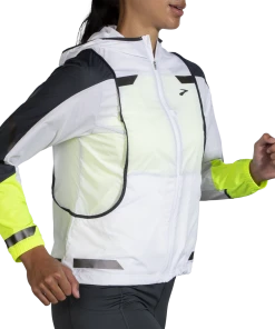 BROOKS Women's Run Visible Convertible Jacket (134 - White/Asphalt/Nightlife) -New balance-shop 2AA6AC26 4E42 4610 866F 2743D4B81C6F