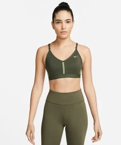 Nike Women’s DRI-FIT Indy Sports Bra (325 - Cargo Khaki/Alligator/Cargo Khaki/White)