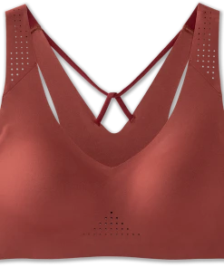 BROOKS Women's Dare V Neck Run Bra (691 - Terracotta/Fluoro Pink)