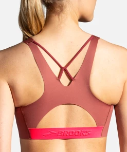 BROOKS Women's Dare V Neck Run Bra (691 - Terracotta/Fluoro Pink) -New balance-shop 350079 691 MB Dare V Neck Run Bra