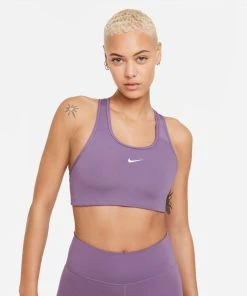 Nike Women’s Swoosh Medium-Support Padded Bra (574 - Amethyst Smoke/White)