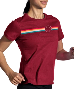BROOKS Women's Distance Short Sleeve 2.0 (685 - Heather Razzmatazz/Rainbow Stripe) -New balance-shop 8DD9A714 EE71 460D A43B DC505D054906