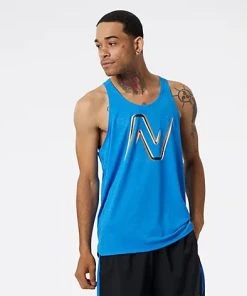 New Balance Men's Graphic Impact Run Singlet (SB8 - Serene Blue/Heather)