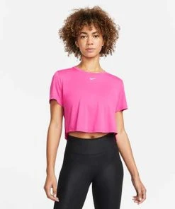 Nike Women's Dri-FIT One Standard Fit Short Sleeve Cropped Top (621 - Active Pink/White)