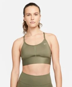 Nike Women's DRI-FIT Indy Sports Bra (222 - Medium Olive/White)