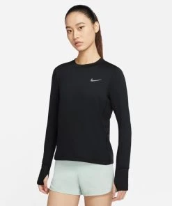 Nike Women's DRI-FIT Element Running Crew (010 - Black/Reflective Silver)