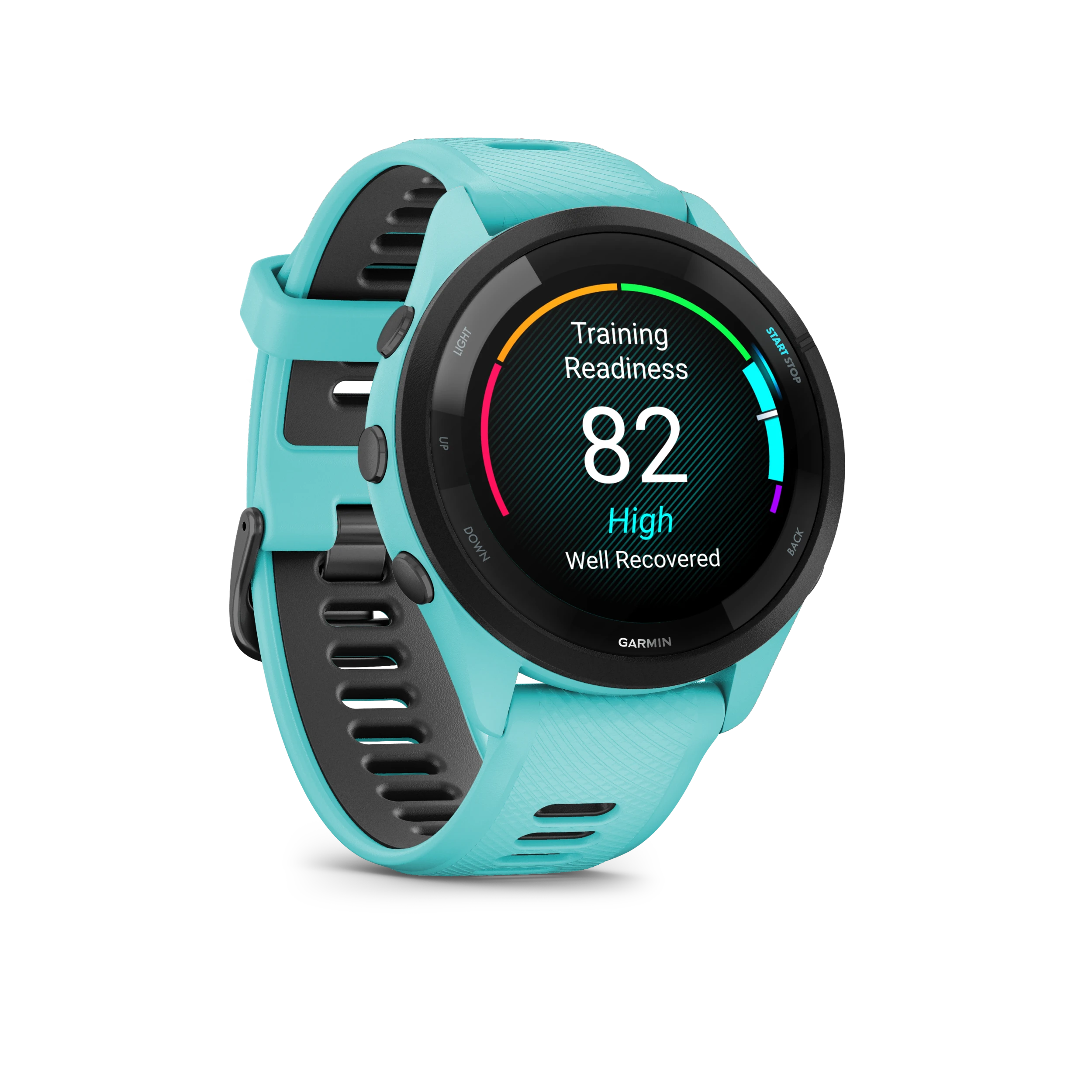 Garmin Forerunner® 265 (Black Bezel With Aqua Case And Aqua/Black Silicone Band) 2 Garmin Forerunner® 265 (Black Bezel With Aqua Case And Aqua/Black Silicone Band) - Image 2