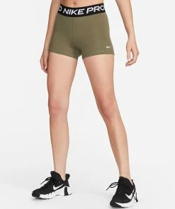 Nike Women's Pro 3" Shorts (223 - Medium Olive/Black/White)